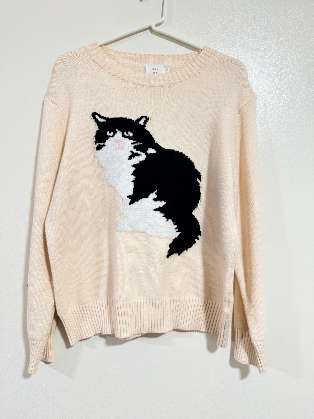 Anthropology Luna Ivy Cozy Cottage Tuxedo Cat Knit Sweater grandma core Size S